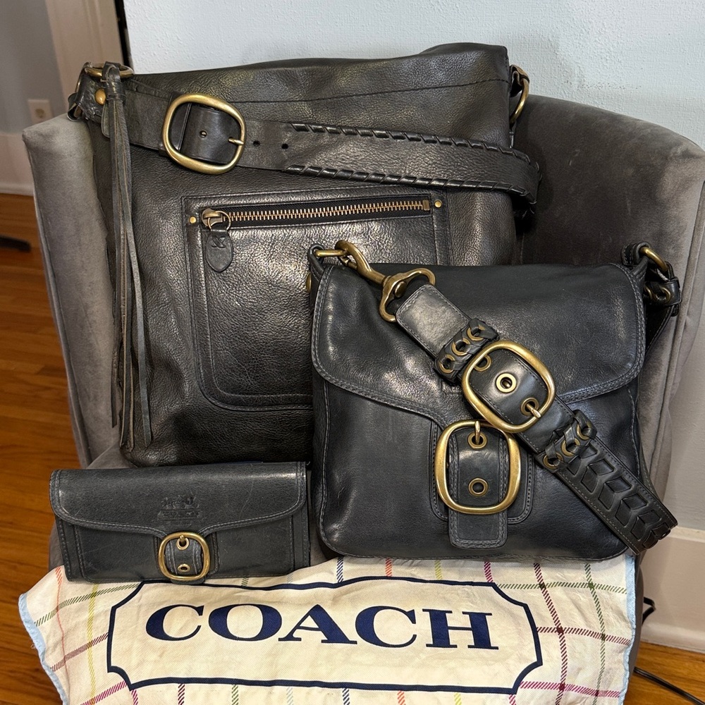 Coach Ink Leather Bag Set - Bleecker Lg Flap & Wallet with Thompson Duffle.